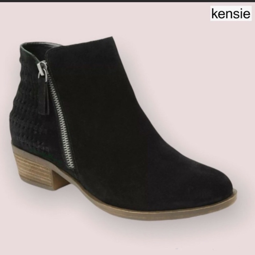 Kensie Black Suede Ankle Booties low heeled